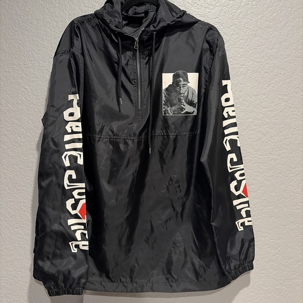 Chemistry Men's Poetic Justice Tupac L Black Polyester Windbreaker Pullover